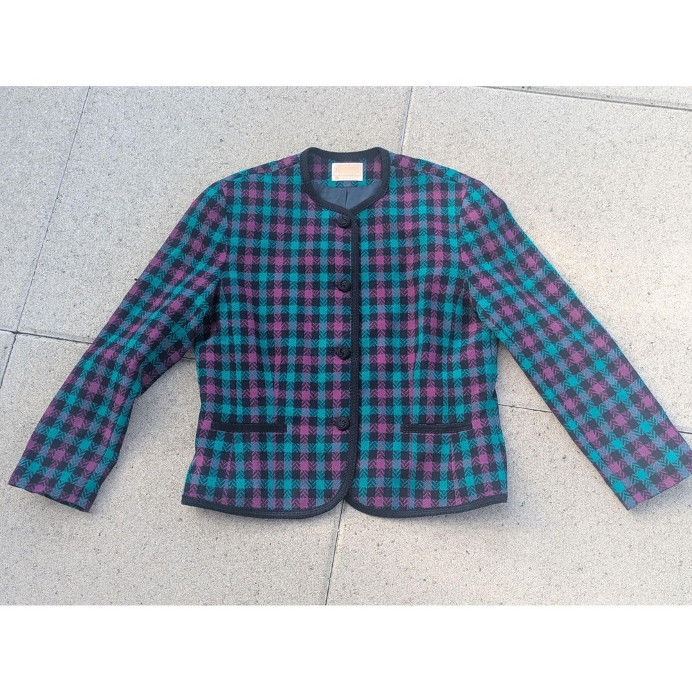 Vintage Pendleton Blazer Womens 16 Multicolor Plaid Wool Lined Button Front USA